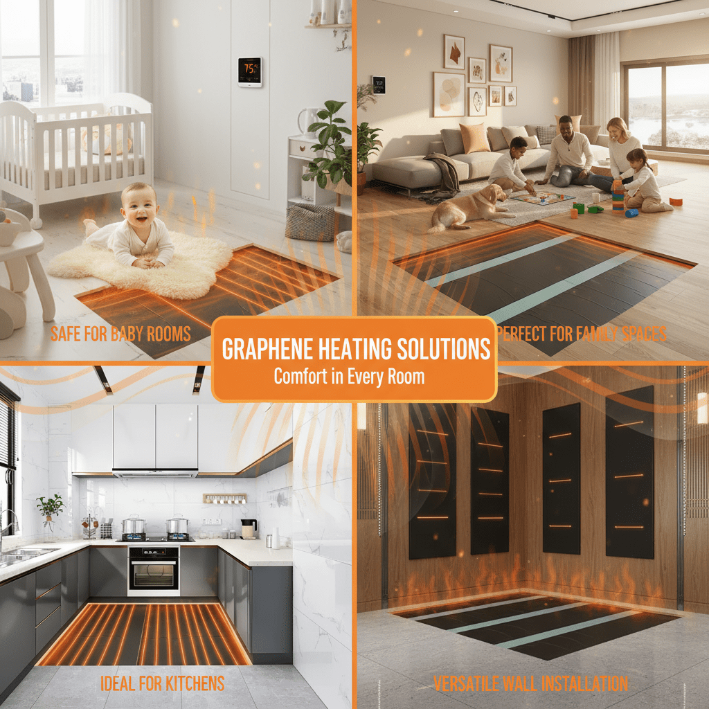 Bedroom with graphene underfloor heating, providing fast and silent warmth
