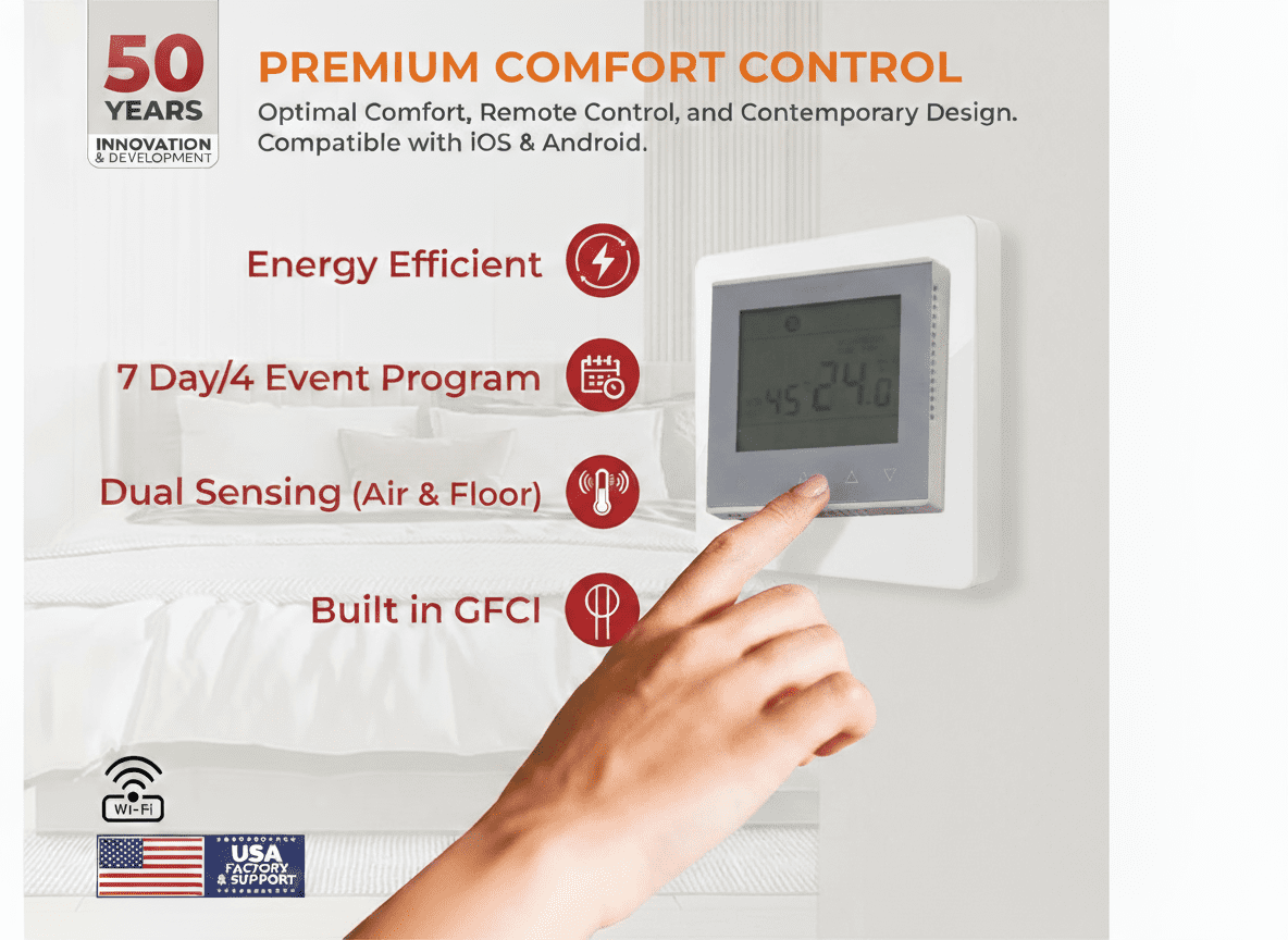 Advanced smart thermostat with touchscreen for graphene floor heating system