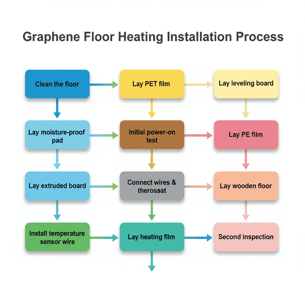 Graphene Heating Installation Steps | Easy Setup Guide Step-by-step installation diagram of graphene floor heating system