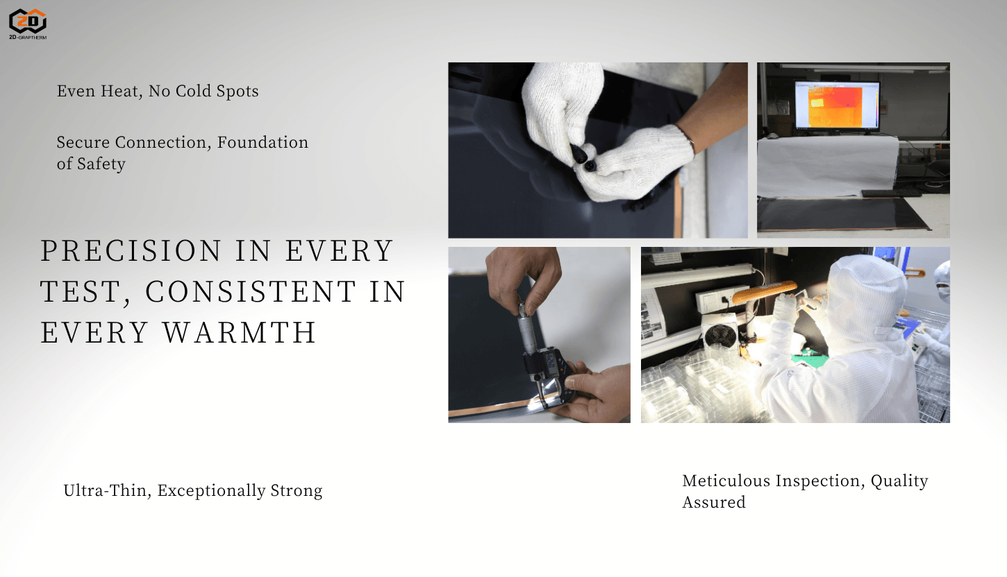Precision Engineering for Uniform Warmth & System Safety in Underfloor Heating Close-up view of precision engineering in graphene underfloor heating film, showcasing its uniform warmth, secure connections, and ultra-thin yet strong build quality.