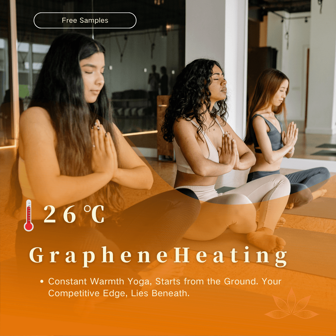 A person enjoying constant warmth from graphene floor heating during a yoga session in a comfortable home.