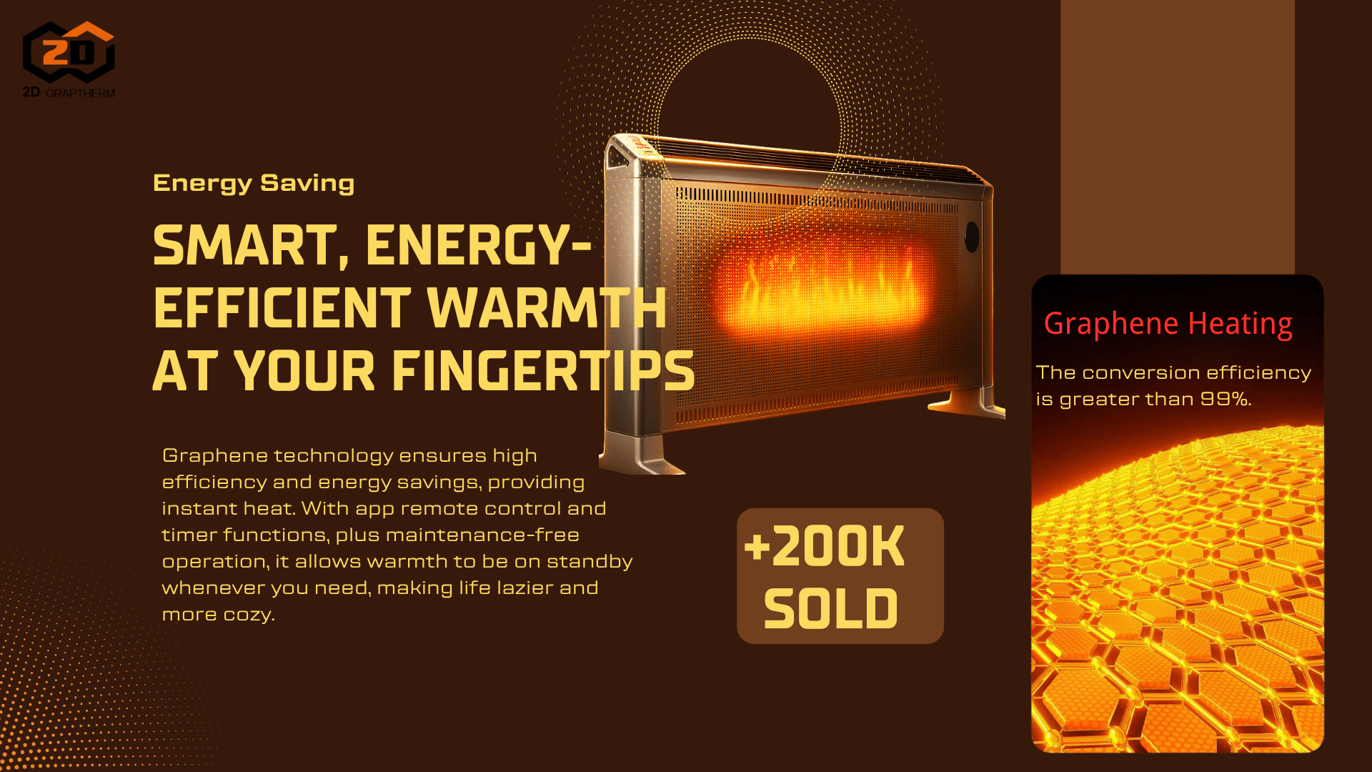 Smart energy-saving graphene heater with over 99% conversion efficiency and app remote control