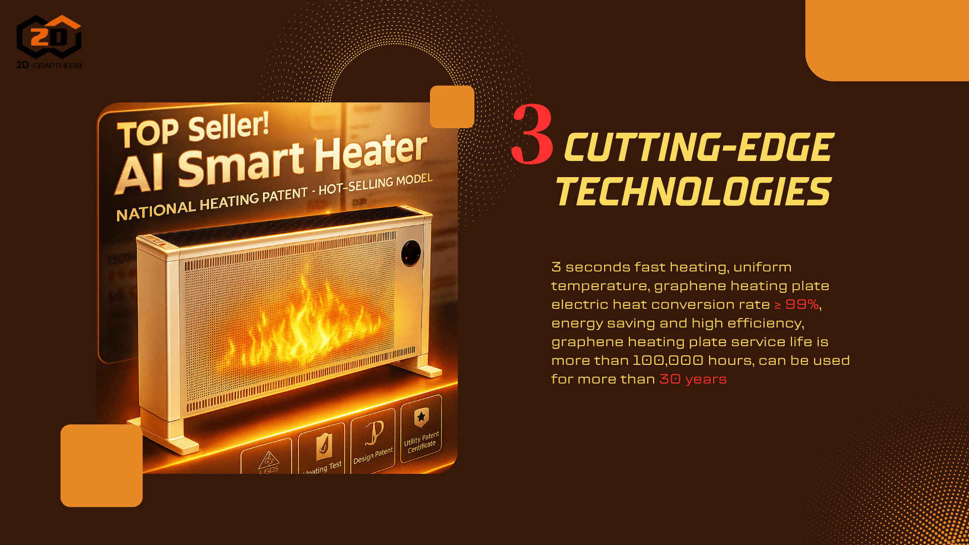 Top Seller AI Smart Graphene Heater with 3-second heating and 100,000-hour lifespan.